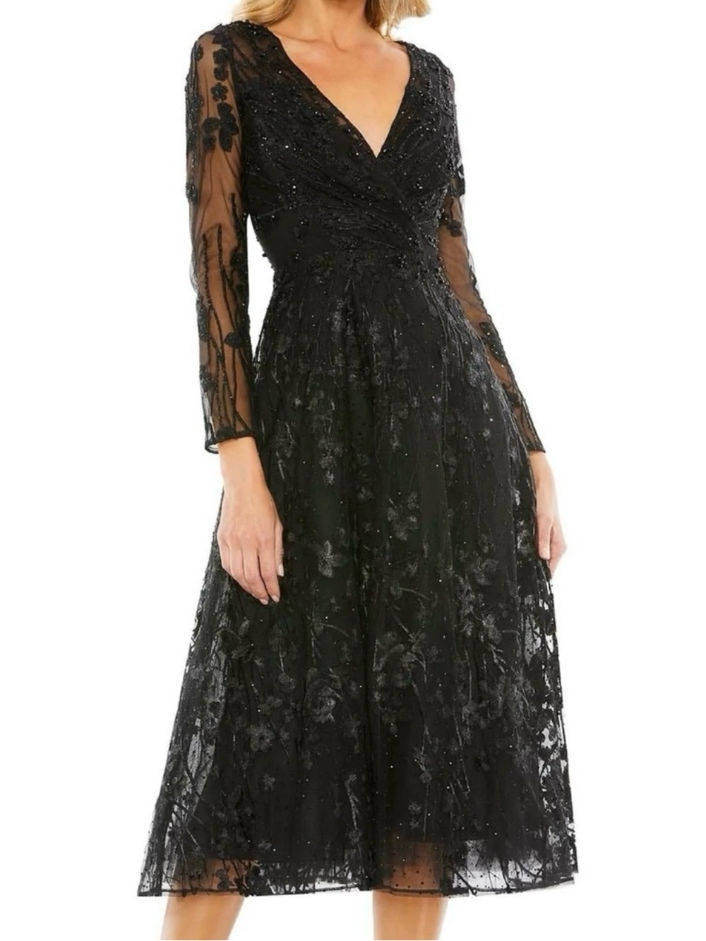 Mac Duggal 20404 Black Beaded Lace Cocktail Dress NWT